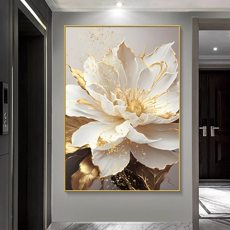 Gold Leaf White Flowers Painting